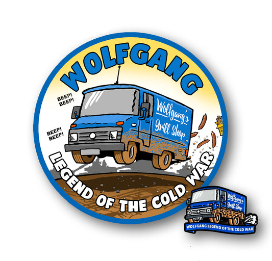 Wolfgang Sticker & Pin Badge Bundle BAOR Cold War Military Humour Set