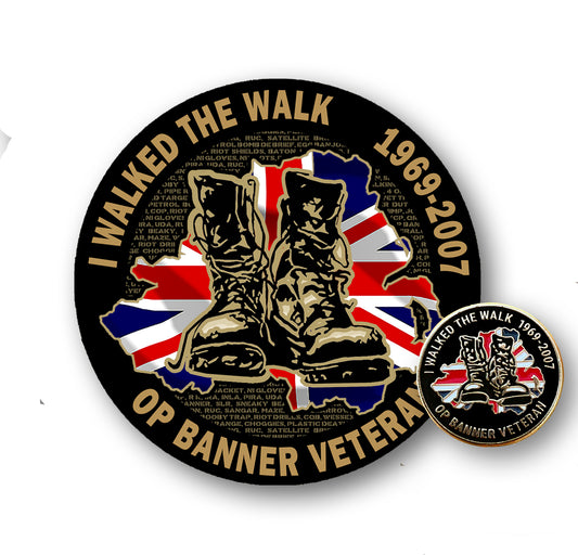 Op Banner Veteran Sticker & Pin Badge Bundle “I Walked The Walk” Military Set