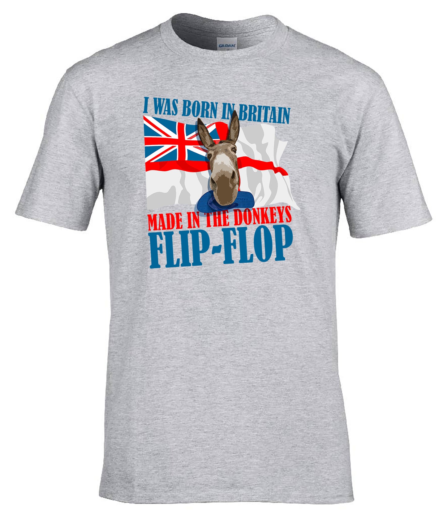 “Born in Britain, Made in the Donkeys Flip-flop, Gibraltar” T-Shirt – Royal Navy Humour Tee